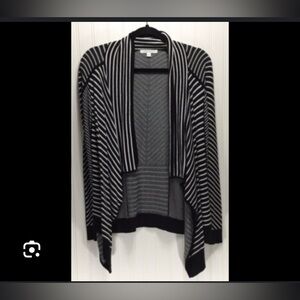 Foxcroft Black and White Striped open cardigan, size large